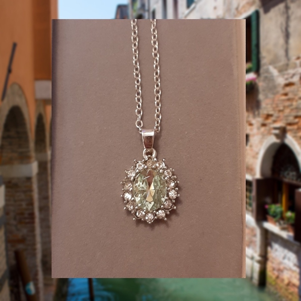 Sunflower Peridot and Zircon Silver Necklace